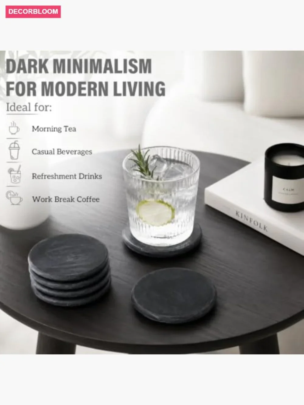 Set of 6 Handcrafted Marble Coasters for Kitchen, Wine Glasses, Mugs & Beer